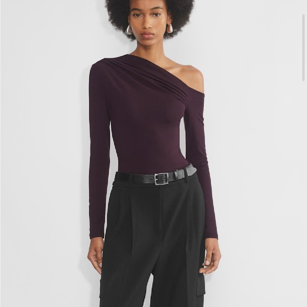 Aritzia Dark Purple One-Shoulder Long Sleeve Top